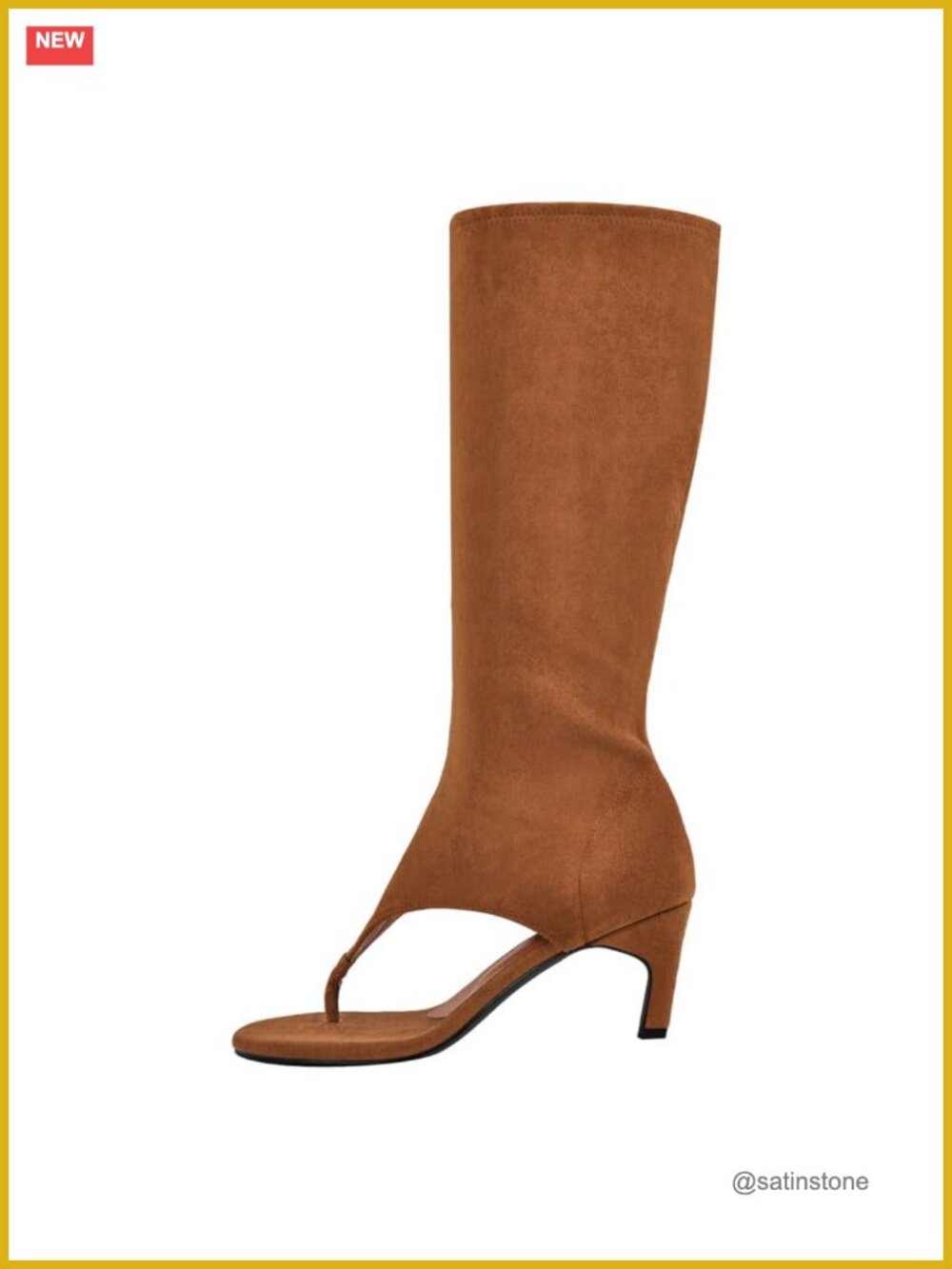 Knee High Heeled Sandal Boots Open Toe Side Zipper Stiletto Brown